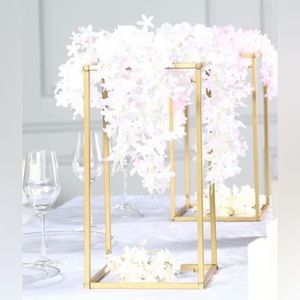 16" Rectangular Gold Metal Wedding Flower Stand